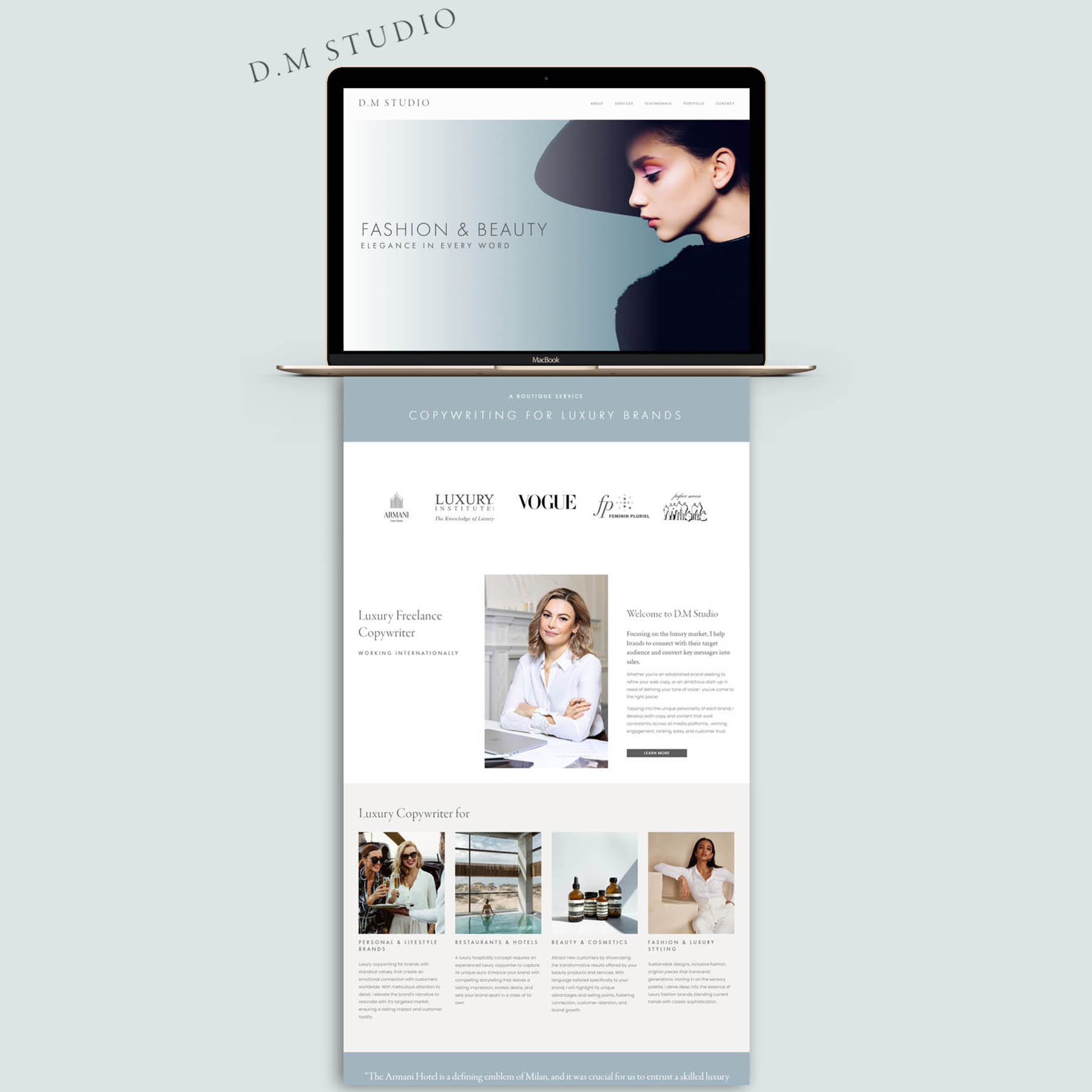 DM Studio luxury copywriter high end web design squarespace website